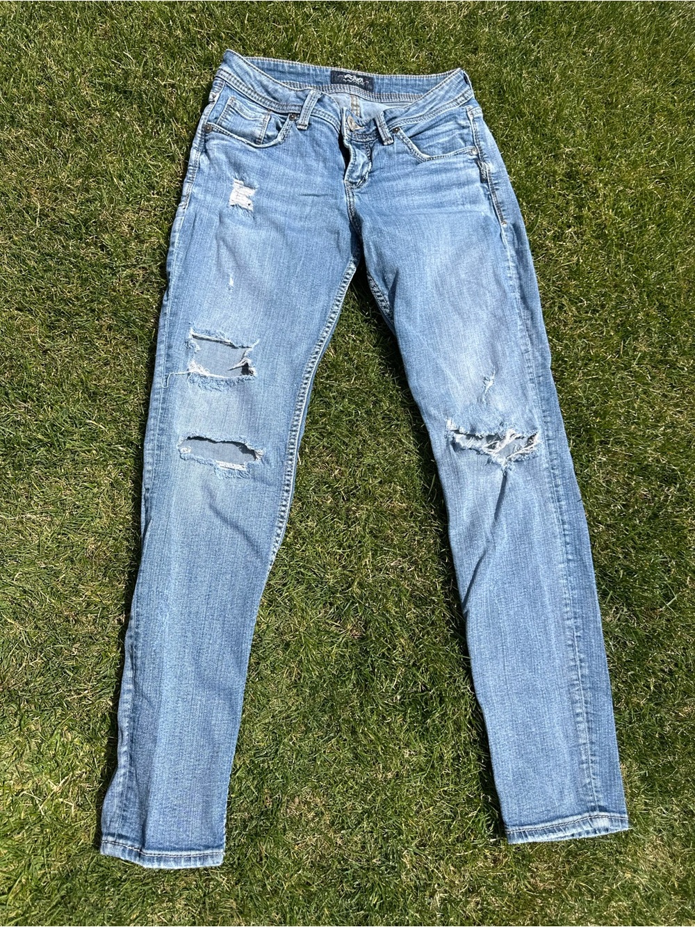 Silver Jeans Light Blue Distressed Ankle Crop